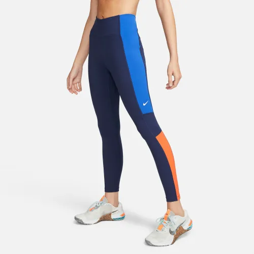 Nike Dri-Fit One Mid-Rise 7/8 Color-Block Leggings Blue (DD4574-410)