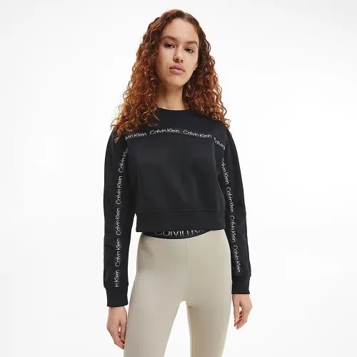 Calvin Klein Logo-Print Cropped Sweatshirt Black (00GWF2W300-BAE)