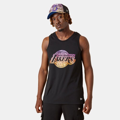 New Era LA Lakers NBA Team Colour Water Print Black Sleeveless Tank (13083894)