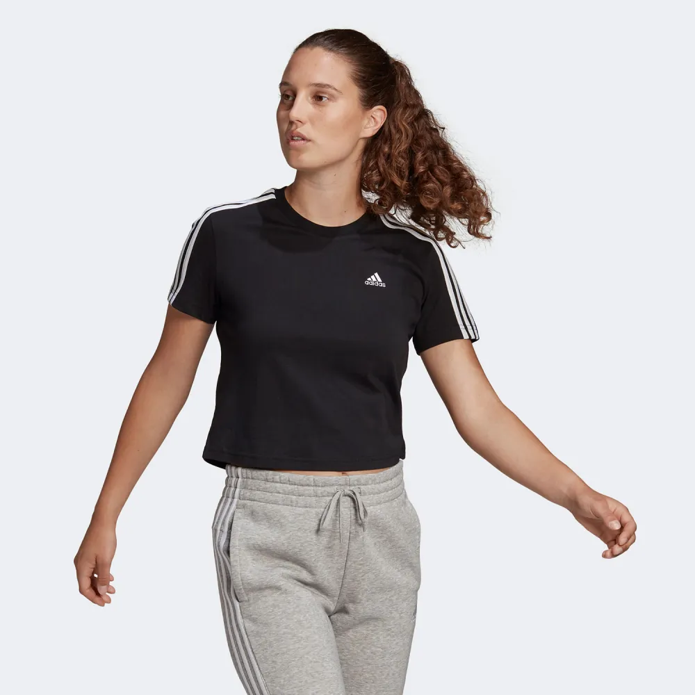 ESSENTIALS LOOSE 3-STRIPES CROPPED T-SHIRT