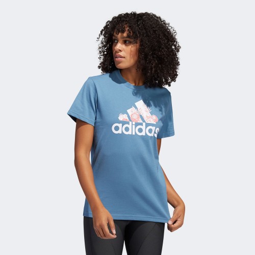adidas Superher Floral Graphic Logo T-Shirt Blue (HE4926)