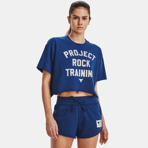 Under Armour Project Rock Rival Terry Cropped T-Shirt Blue (1377447-471)