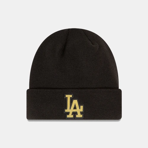 New Era LA Dodgers Metallic Badge Black Cuff Knit Beanie Hat (60364349)
