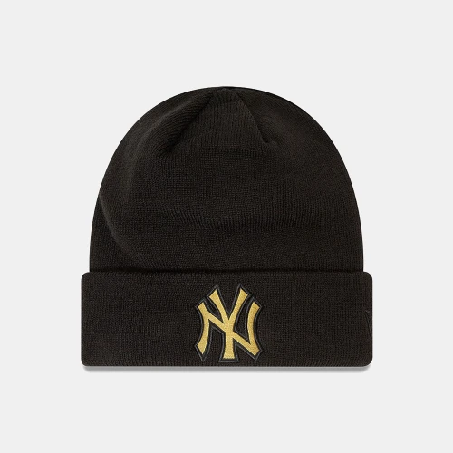 New Era New York Yankees Metallic Badge Black Cuff Knit Beanie Hat Black (60364351)
