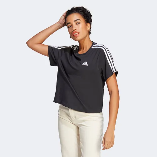 adidas Essentials 3-Stripes Single Jersey Crop Top T-Shirt Black (HR4913)