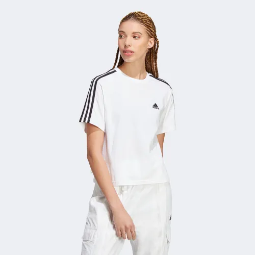 adidas Essentials 3-Stripes Single Jersey Crop Top T-Shirt White (HR4915)