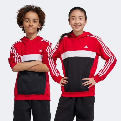 adidas Kids Tiberio 3-Stripes Colorblock Fleece Hoodie Red (IJ8731)