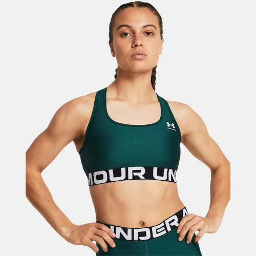 Women's HeatGear® Armour Mid Branded Sports Bra Green (1383544-449)