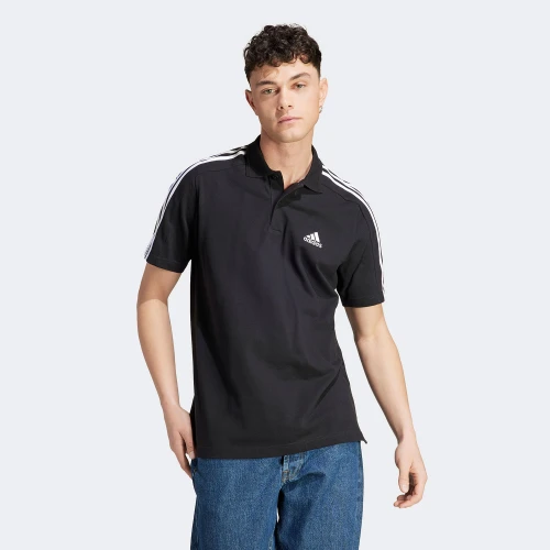 adidas Essentials Pique Embroidered Small Logo 3-Stripes Polo Shirt Black (IC9310)