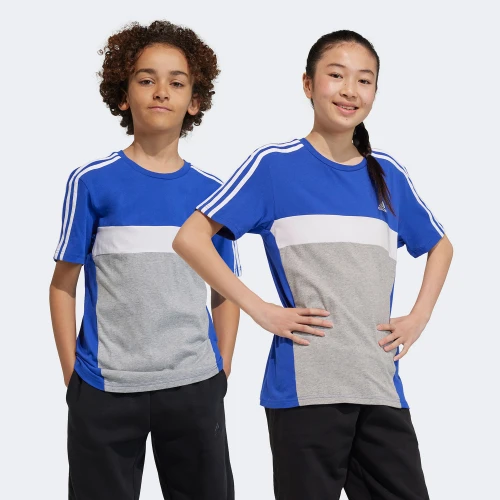 adidas Kids Tiberio 3-Stripes Colorblock Cotton T-Shirt Blue (IJ8732)