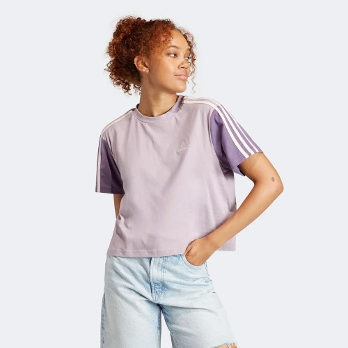 adidas Essentials 3-Stripes Single Jersey Crop Top T-Shirt Purple (IS1571)